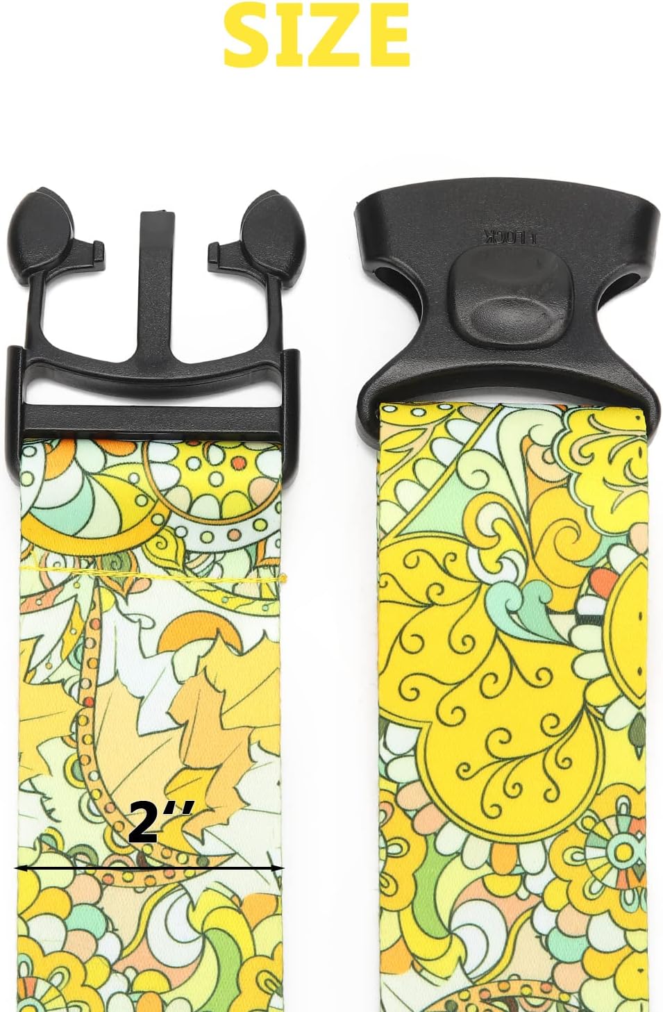 2 Pack 75'' x 2'' Adjustable Luggage Straps for Suitcase Belt Travel Bag Packing Straps Accessories (Yellow Flower)