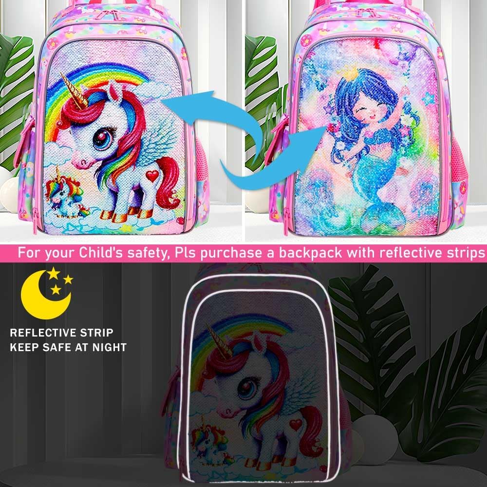 KLFVB 3PCS Cat Uni Dinosaur Backpack for Girls and Boys, 16" Kids Bookbag and Lunch Box, Preschool Backpacks for Elementary