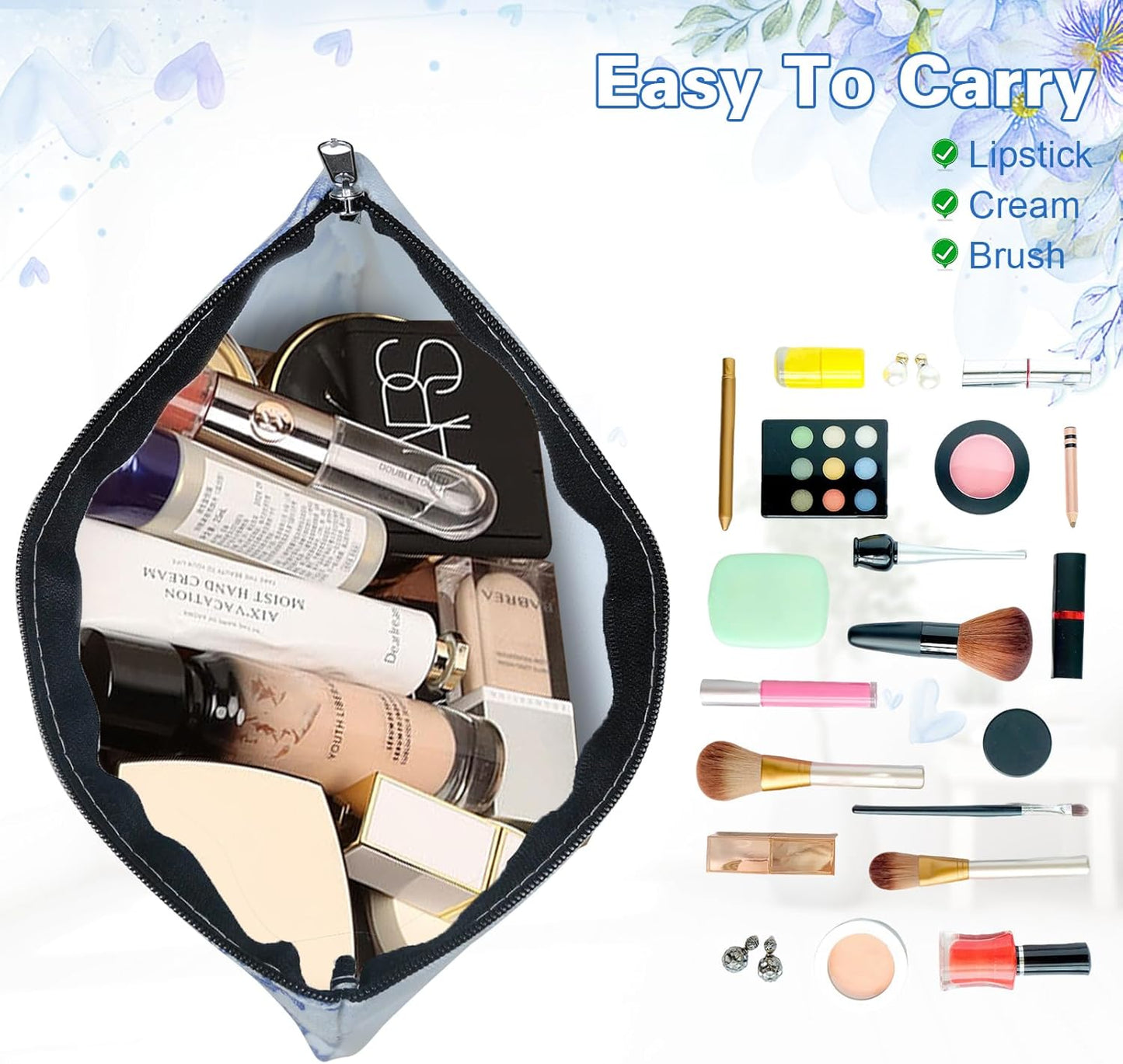 24 Pcs Floral Cosmetic Bags Bulk for Women Blue and White Floral Makeup Bags Chinoiserie Canvas Travel Zipper Pouches Aesthetic Toiletry Bag for Girls Women Bridesmaids Wedding Supplies