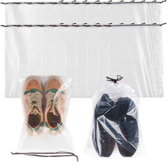 100 Pcs transparent Shoe Bags for Travel,11.8“ x 15.7”,Drawstring Travel Shoe Bags for Packing,Waterproof Dustproof Portable Travel Shoe Storage Bag for Men and Womens Per Piece
