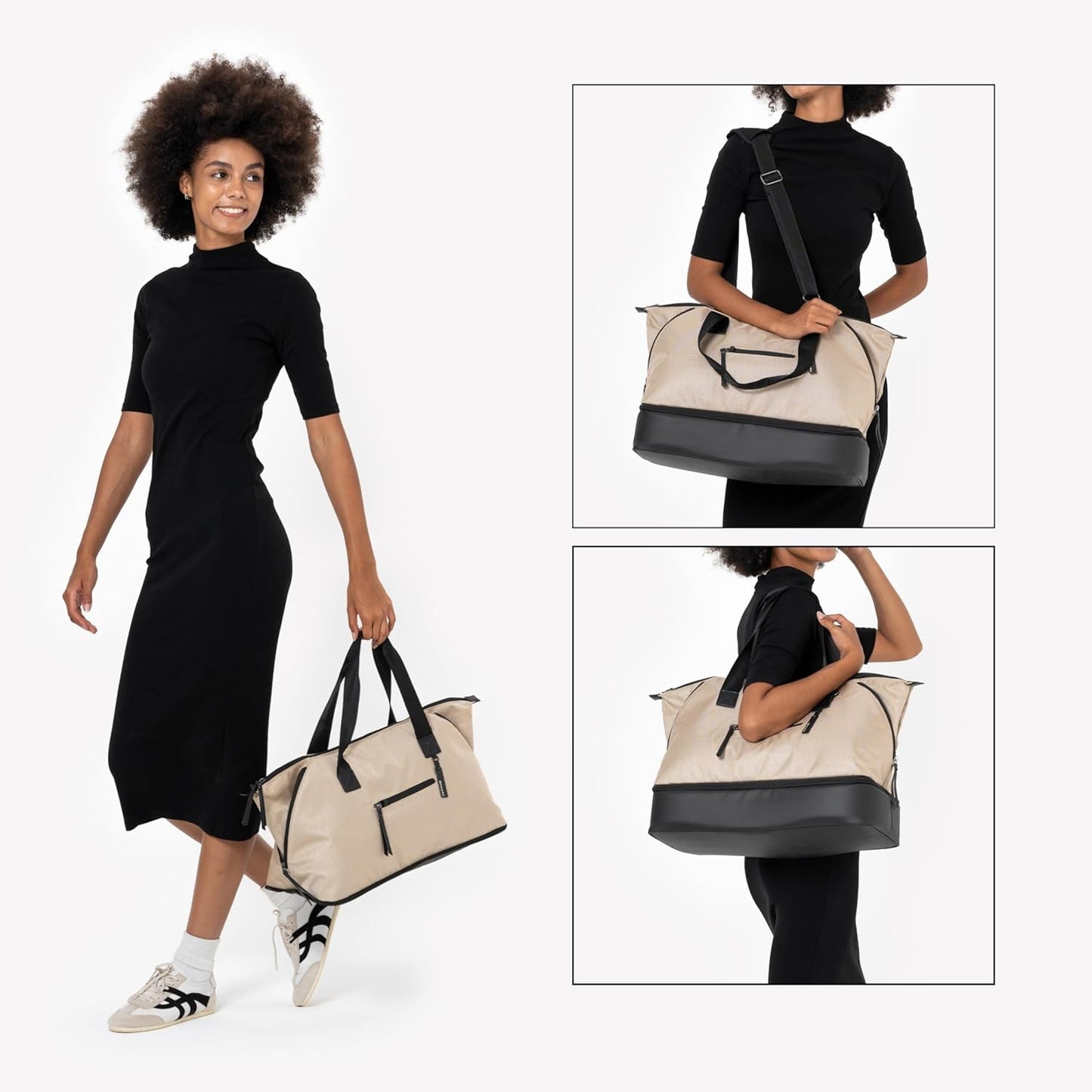 Sherpani Boston, Anti-Theft Weekender Bags,Travel Duffel Bag for Women, Carry On Tote Bag with Removable Shoe Bottom Compartment, Metal Hardware