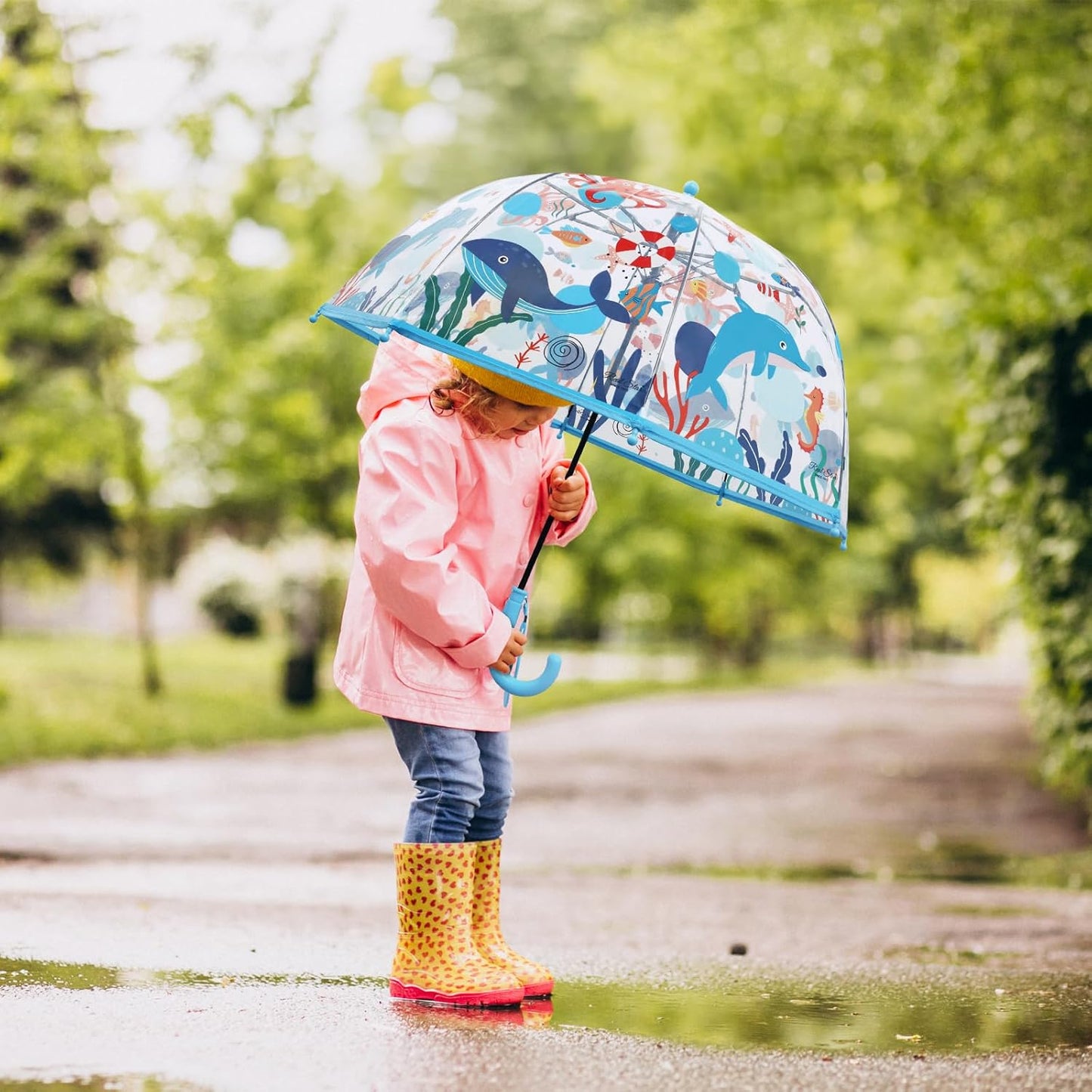 Kids Umbrella Clear Bubble Umbrellas for Rain,Transparent Dome Safety Windproof Umbrella with Easy-Grip Hook Handle for Toddler Girls and Boys