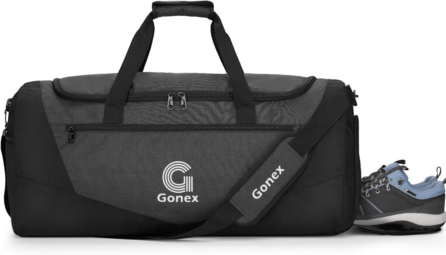 Gonex Gym Duffel Bag with Shoe Compartment Wet Pocket, Large Capacity Sports Duffle Bag for Men Women, Workout & Travel Bag with Multiple Pockets, Black, Medium (60L)