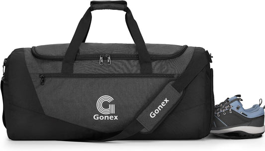 Gonex Gym Duffel Bag with Shoe Compartment Wet Pocket, Large Capacity Sports Duffle Bag for Men Women, Workout & Travel Bag with Multiple Pockets, Black, Medium (60L)