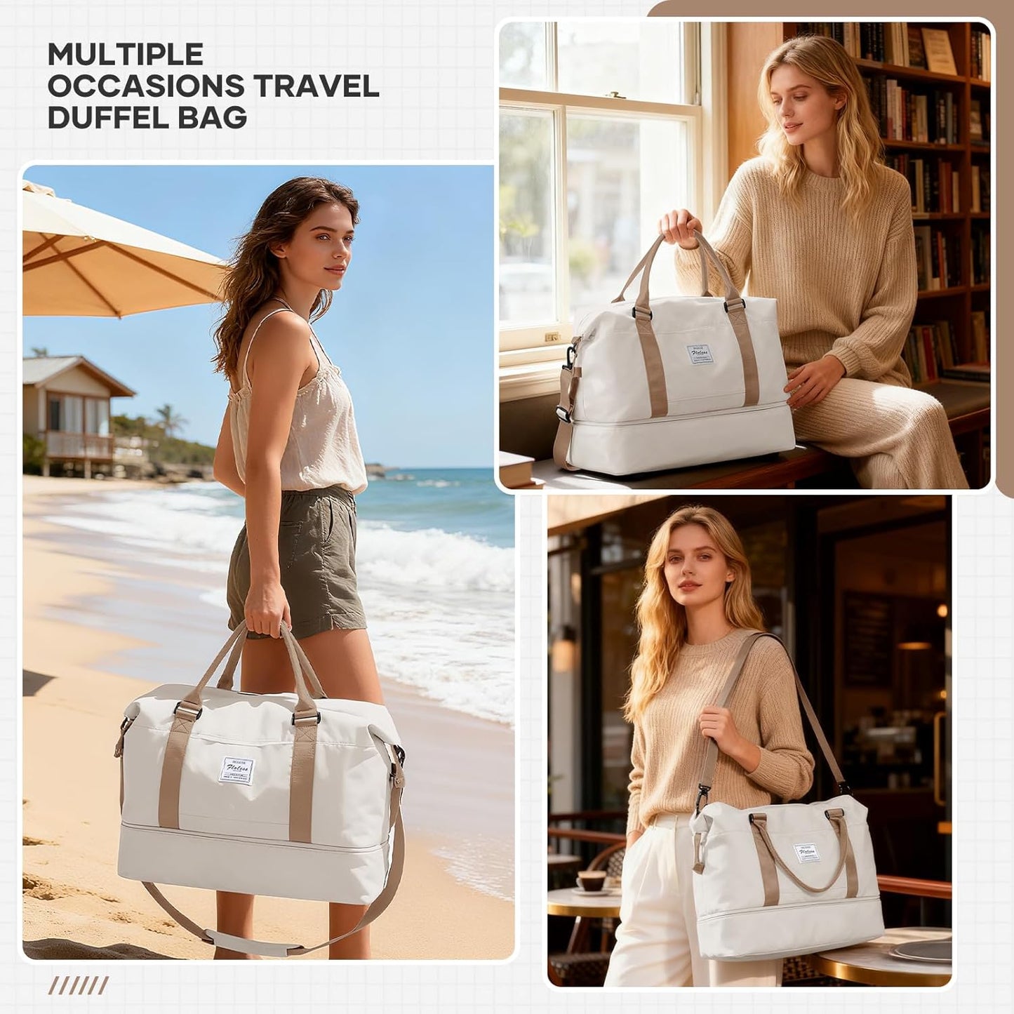 Travel Duffel Bag, Sports Tote Gym Bag, Shoulder Weekender Overnight Bag for Women