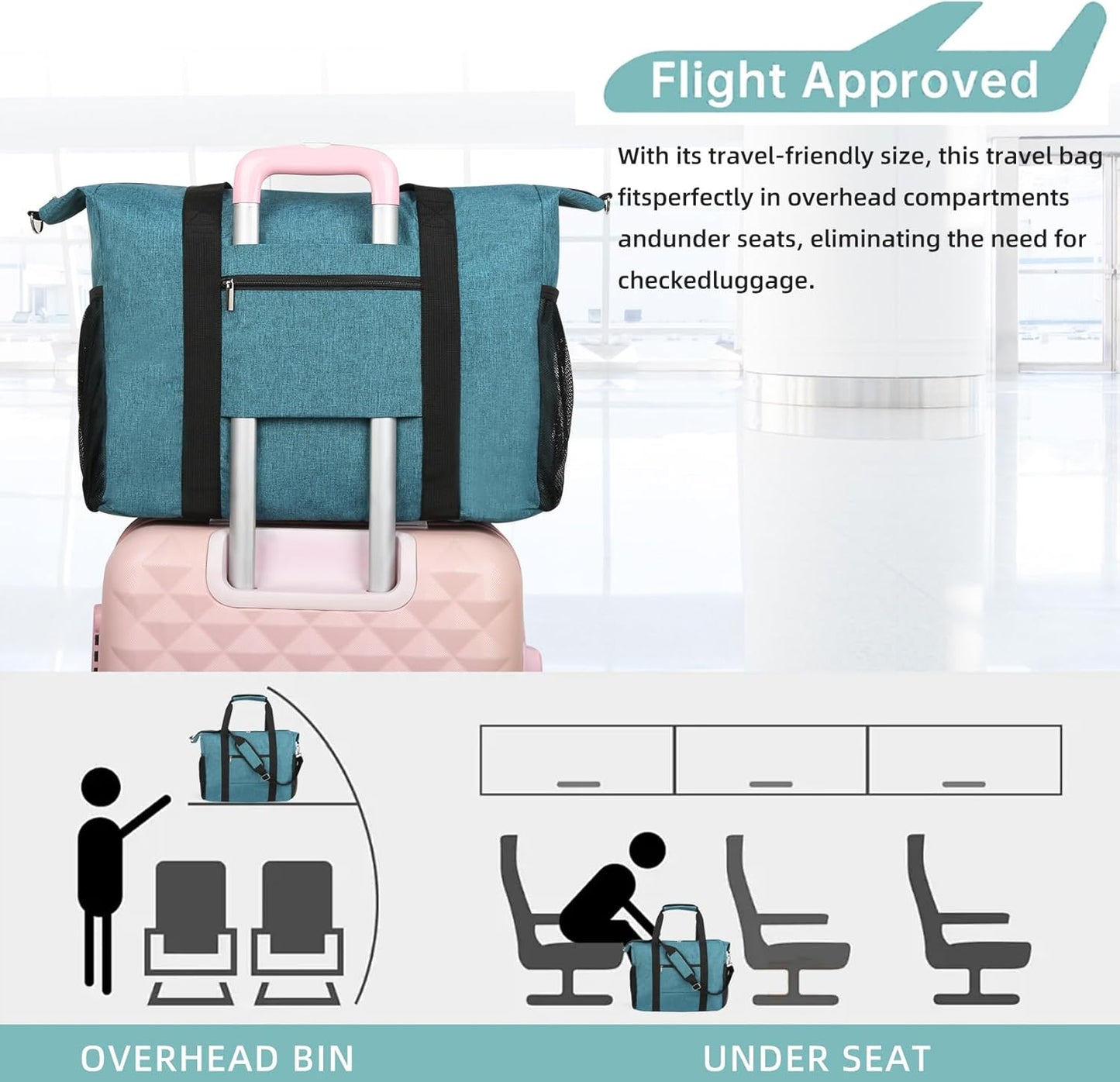 Travel Duffel Bag for Women Men,Sports Tote Gym Bag With Wet Pocke,Foldable Carry on Luggage Bag,Blue