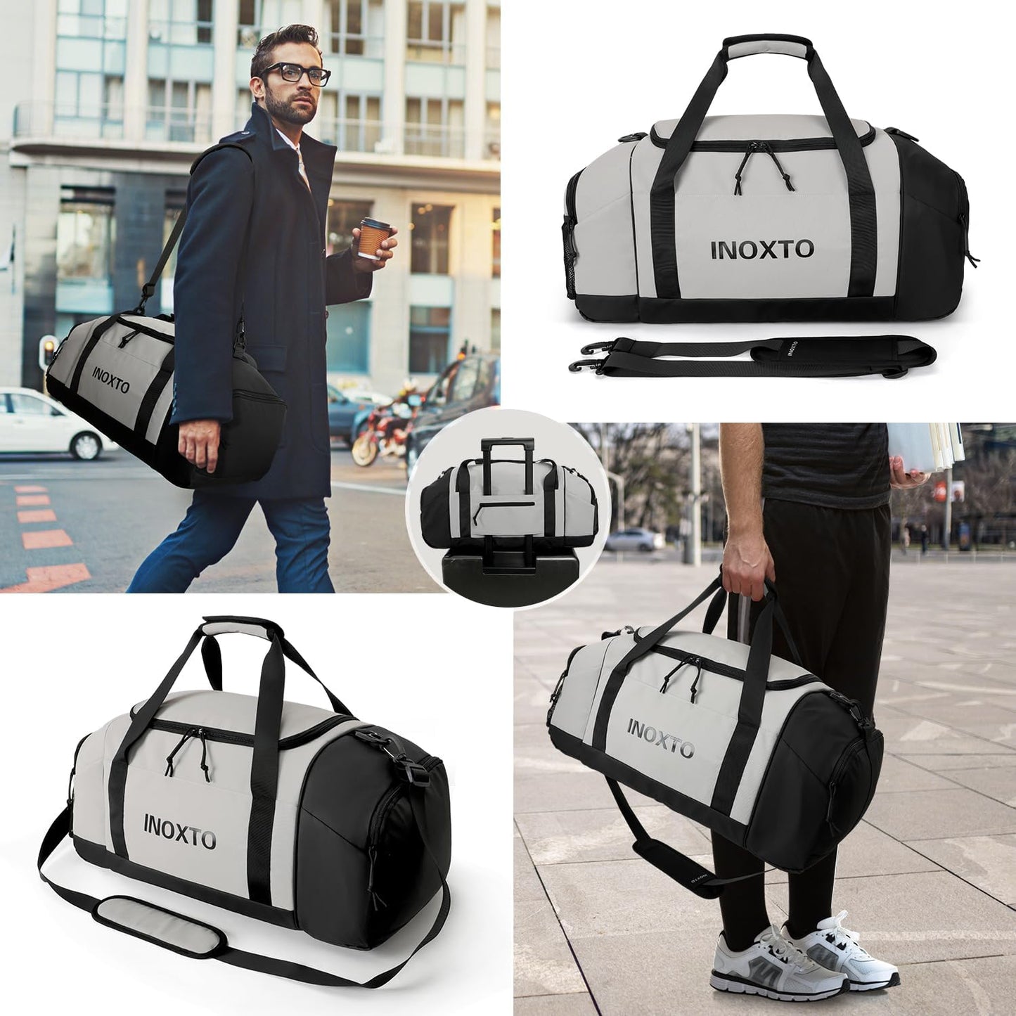 Sports Gym Bag，INOXTO Travel Duffel Bag with Dry Wet Pocket And Shoe CompartmentFor Women and Men，40L/55L Fitness Waterproof Weekender Bag For Swim Sports Travel Working Out (Gray, 55L)