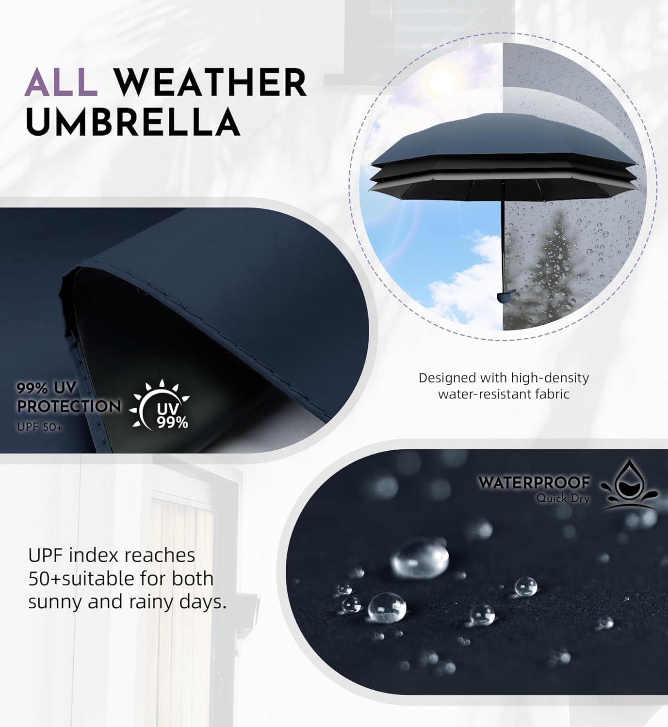 Travel Mini Umbrella Compact Small & Lightweight, UV Rain Protection, Pocket-Sized Folding Umbrellas with Quickdraw & Case for Men Women & Kids Backpack