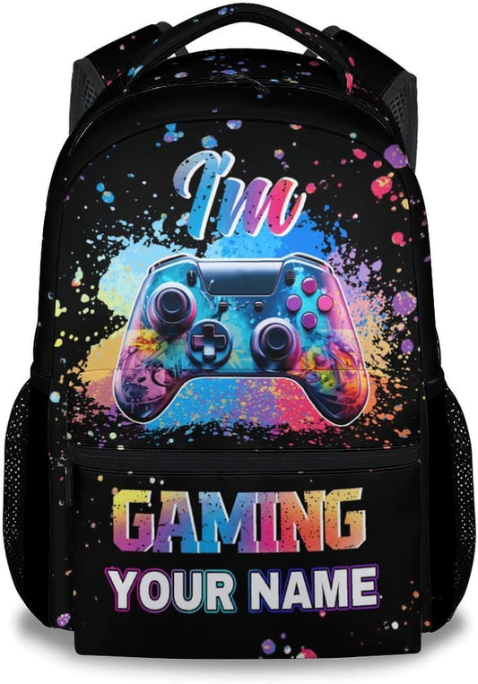 COZYAURA Personalized Kids Backpack - 17 Inch Video Gamer Bookbag for Boys - Durable Black Gaming School Bag for Elementary & Travel