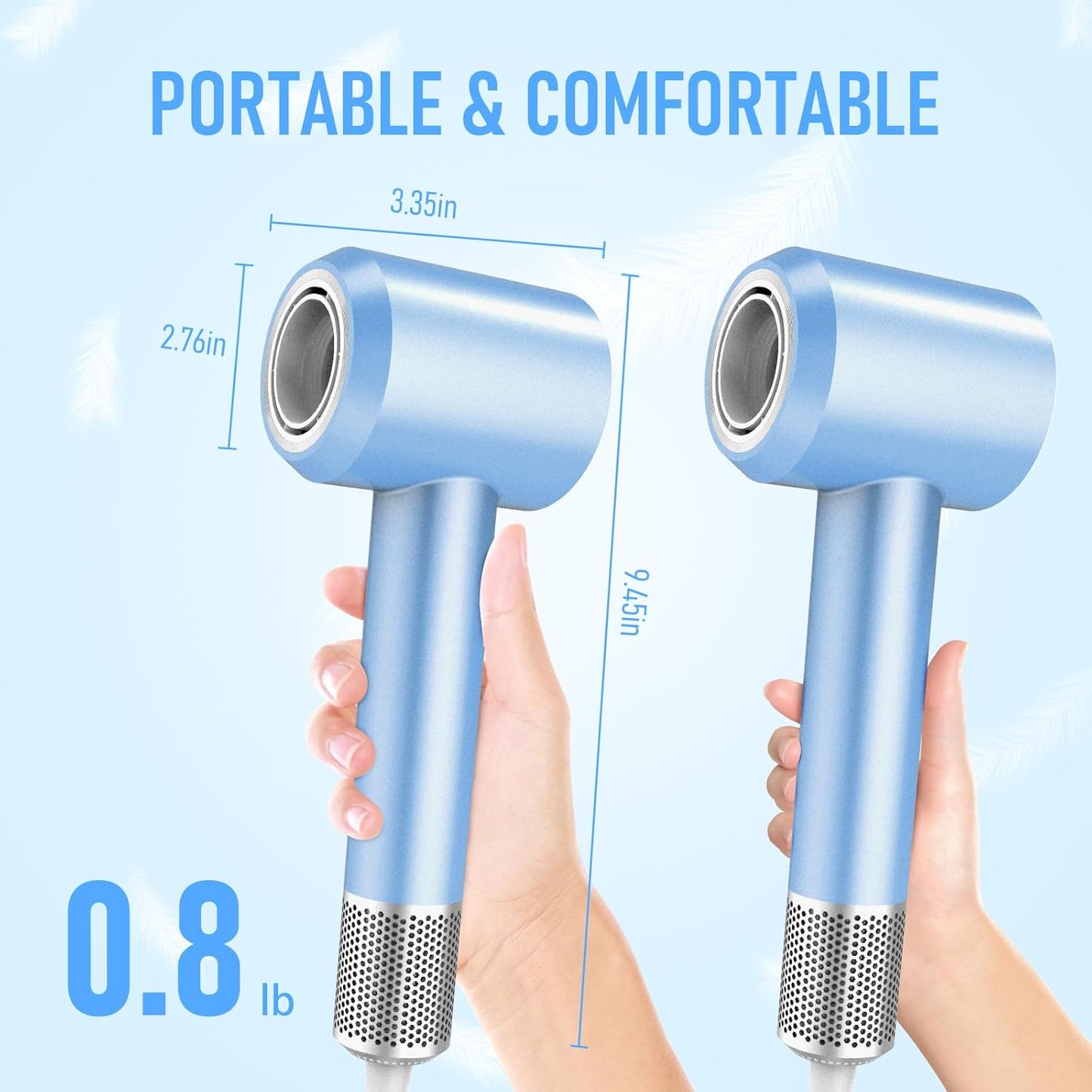 Hair Dryer, High-Speed Blow Dryer, 110000 RPM Negative Ionic Care Hair Dryer for Fast Drying Low Noise Thermo-Control Hairdryer with Magnetic Diffuser & Nozzle for Home Travel