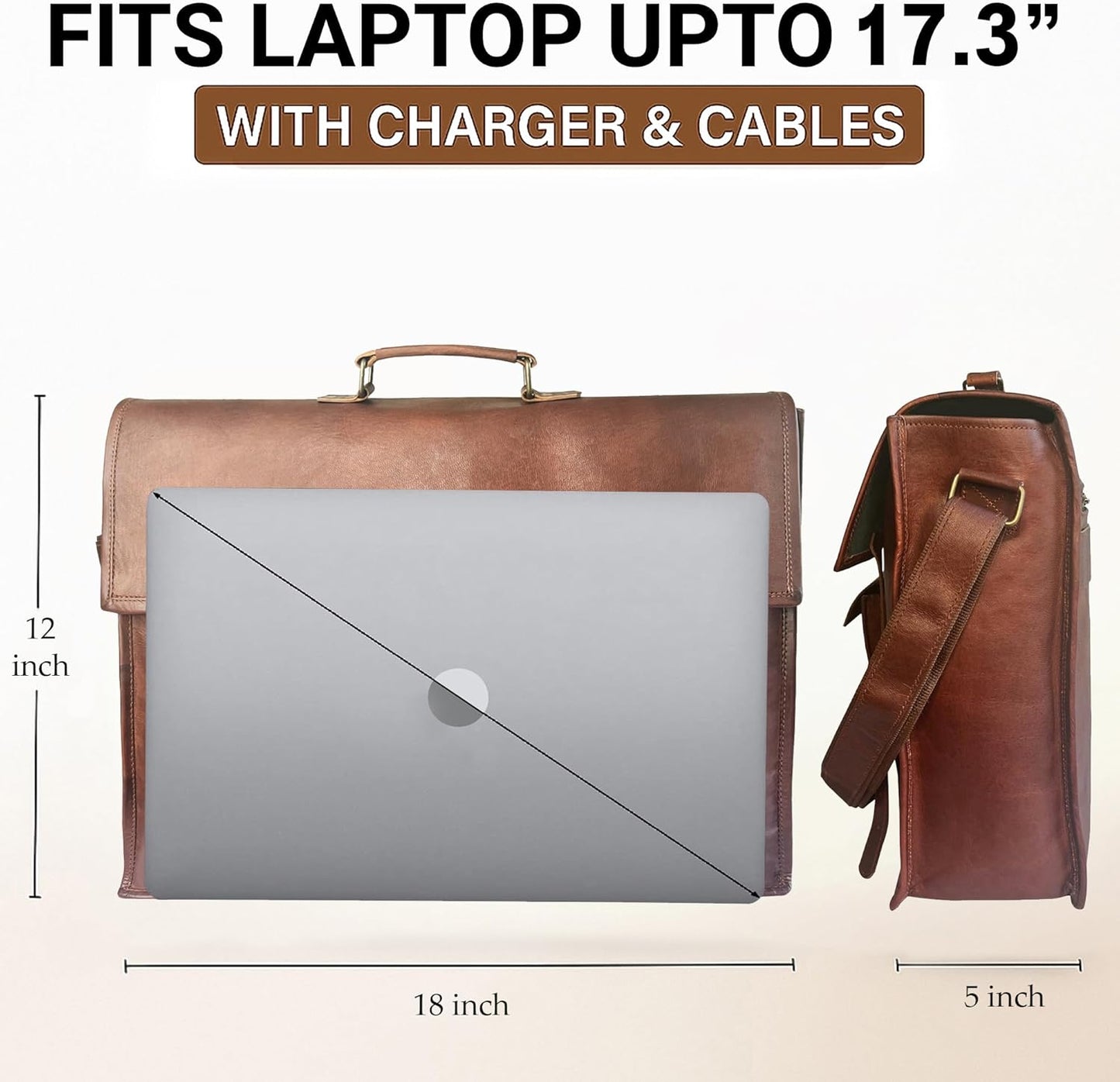 Leather Messenger Bag for Men - 18" Full Grain Leather Laptop Briefcase - Vintage Computer Satchel Travel Crossbody Bag for Office & Work