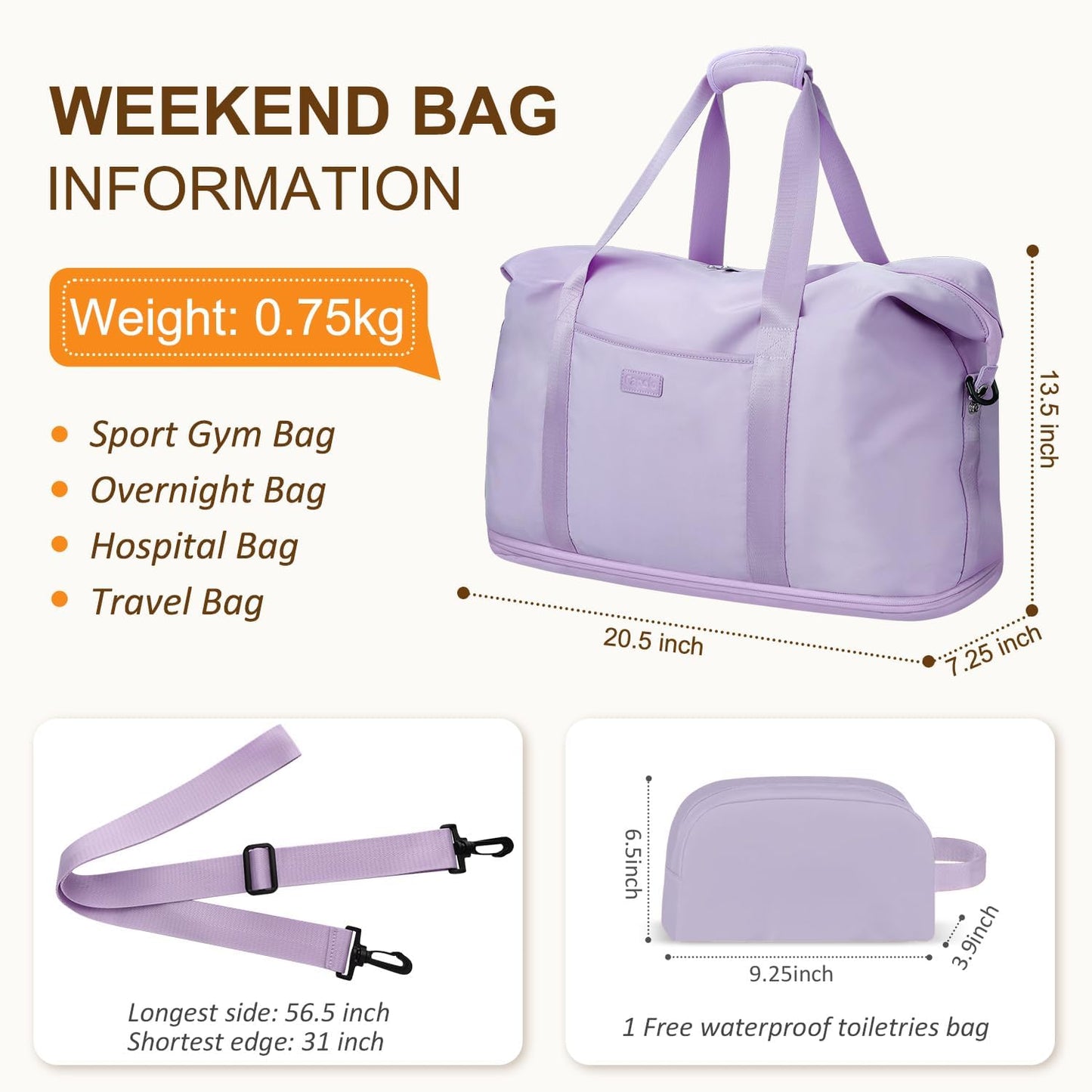 Expandable Travel Duffle Bags Weekender Overnight Bags for Women Men Hospital Bag for Women Labor Delivery with Toiletry Bag Waterproof