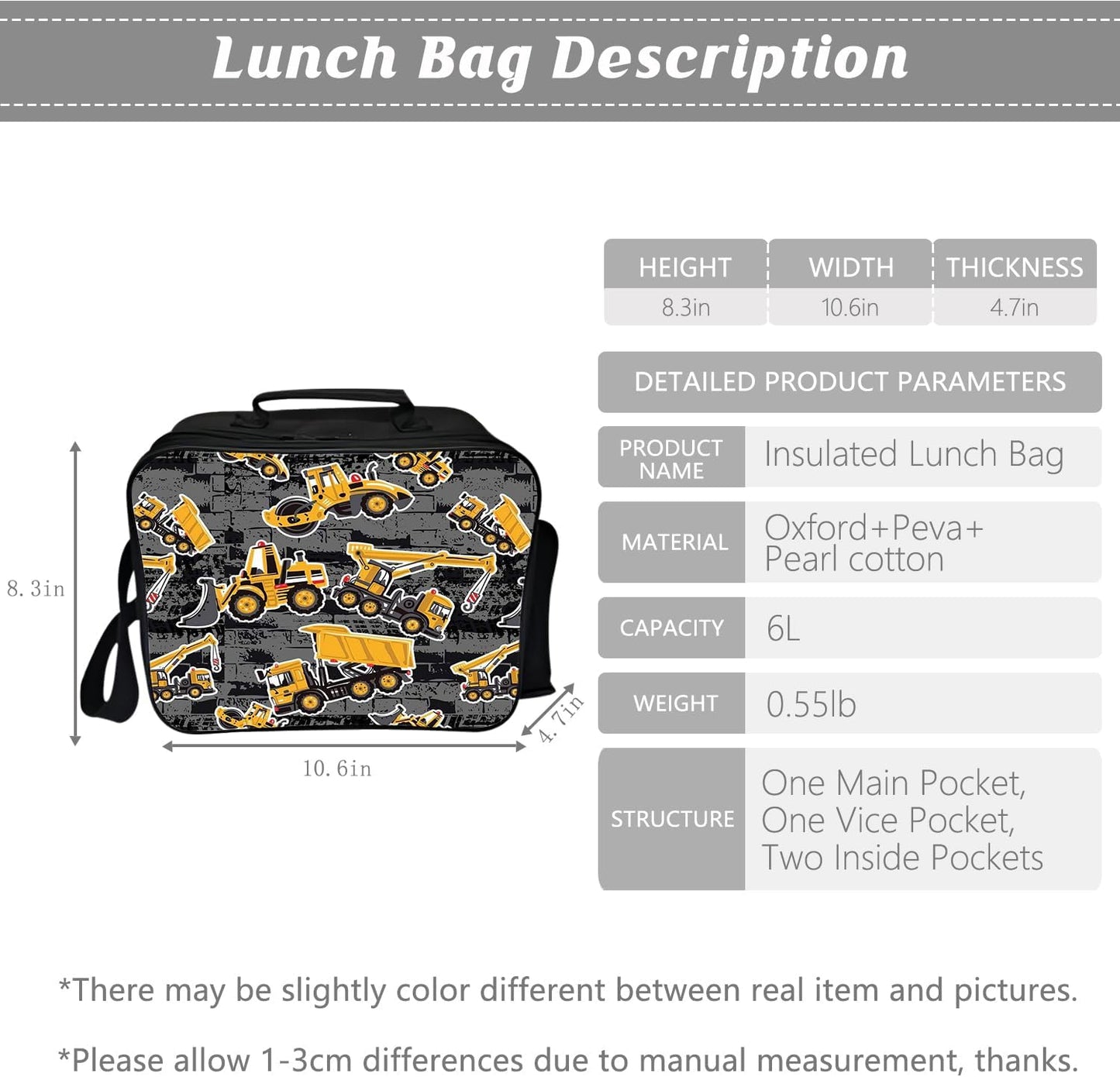 Construction Backpack Kids Excavator Bookbag 16inch Schoolbag With Lunch Box Bag And Pencil Case Set For Boys Girls