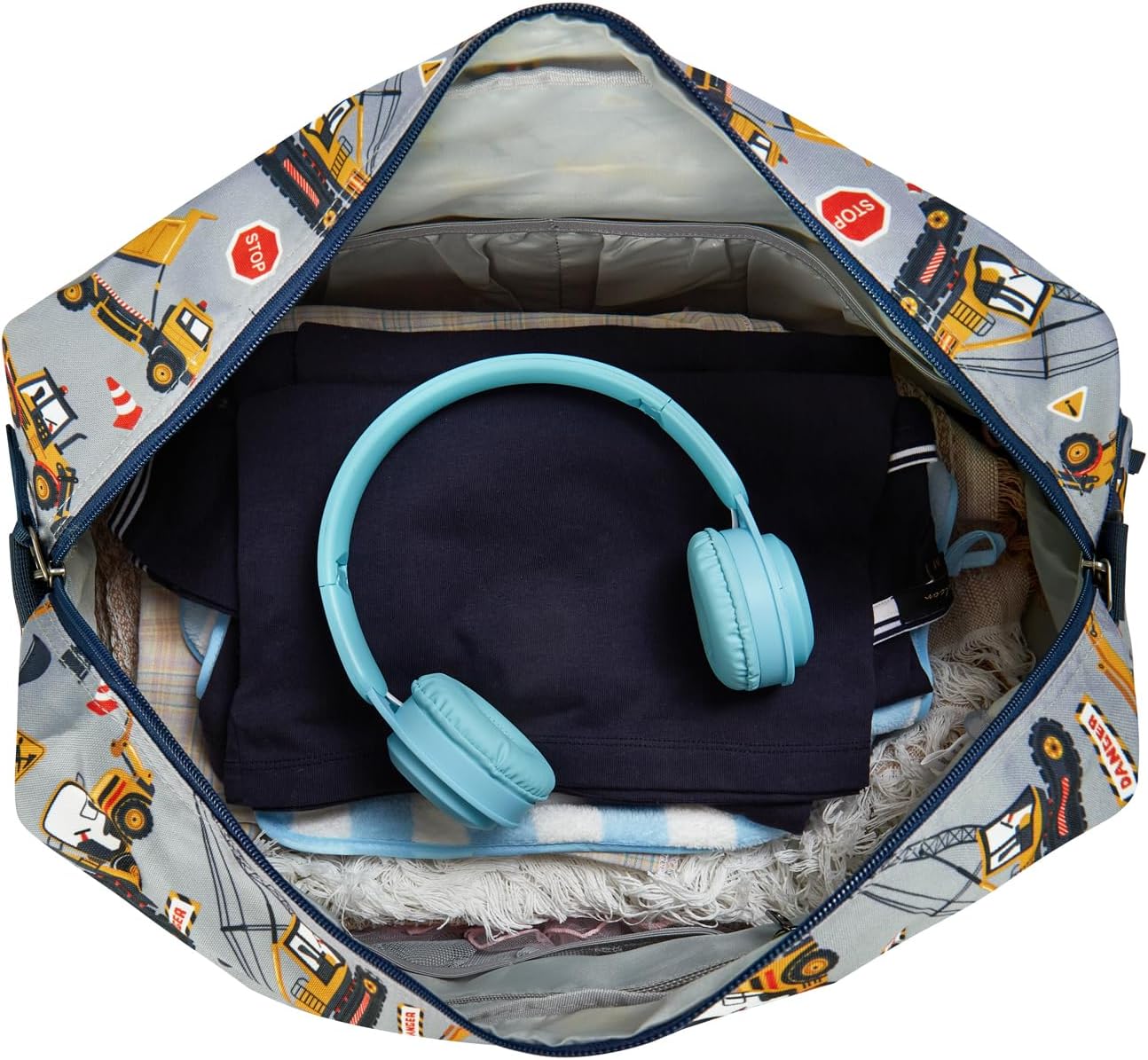 Choco Mocha Kids Duffle Bag Boys - Construction Weekender Overnight Bags for Boy, Gray