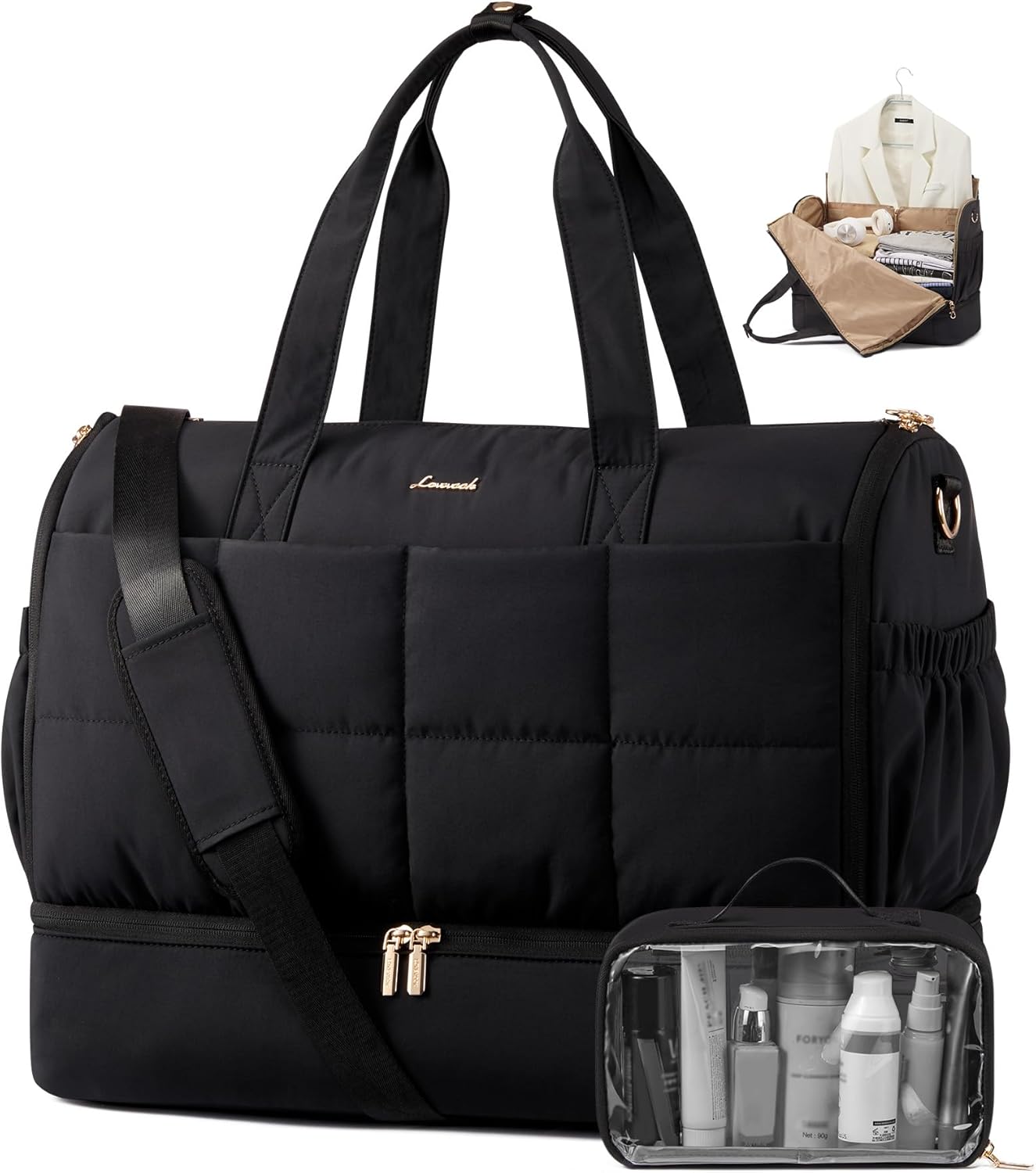 LOVEVOOK Garment Bags for Travel,Convertible Garment Bag for Women with Shoe Pouch,Carry on Duffel Bag with Toiletry Bag, 2 in 1 Hanging Suitcase Suit Bag,Waterproof Weekender Bags for Business Trip