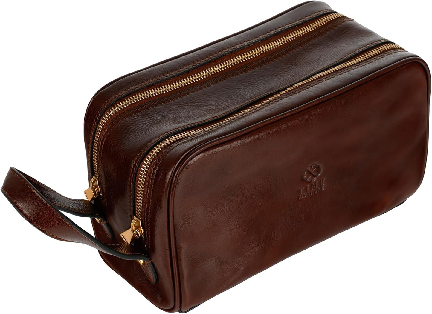 Time Resistance Leather Cosmetic Bag Toiletry Italian Classy Dopp Kit