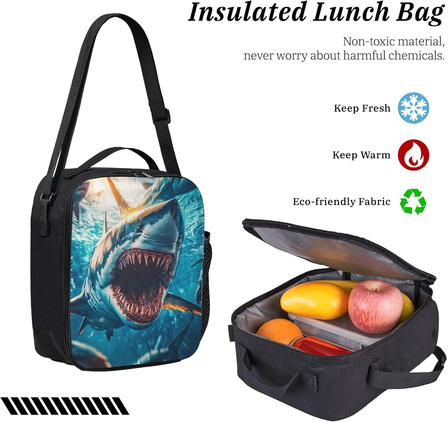 Fish Ocean Kid Backpack Set with Lunch Bag & Pencil Case Large Capacity School Bag 17 Inch Bookbag for Boy Girl