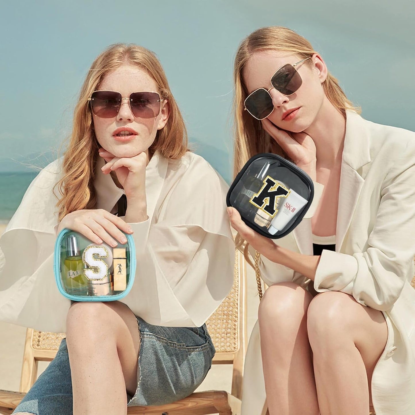 YOOLIFE Initial Make Up Bag Travel Toiletry Bag, Small Makeup Bag Clear Makeup Bag Preppy Cosmetic Bags Organizer Travel Essentials Gifts for Women Teen Girlfriend Teacher Mom Birthday Gifts Blue B