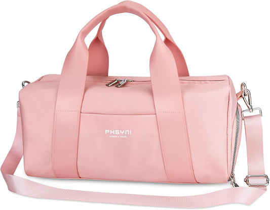 Compact Sports Gym Bag for Women Girls, Cute Mini Duffle Bag with Wet Pocket & Shoes Compartment, Personal Item Travel Workout Bag, 16"-Small, Pink