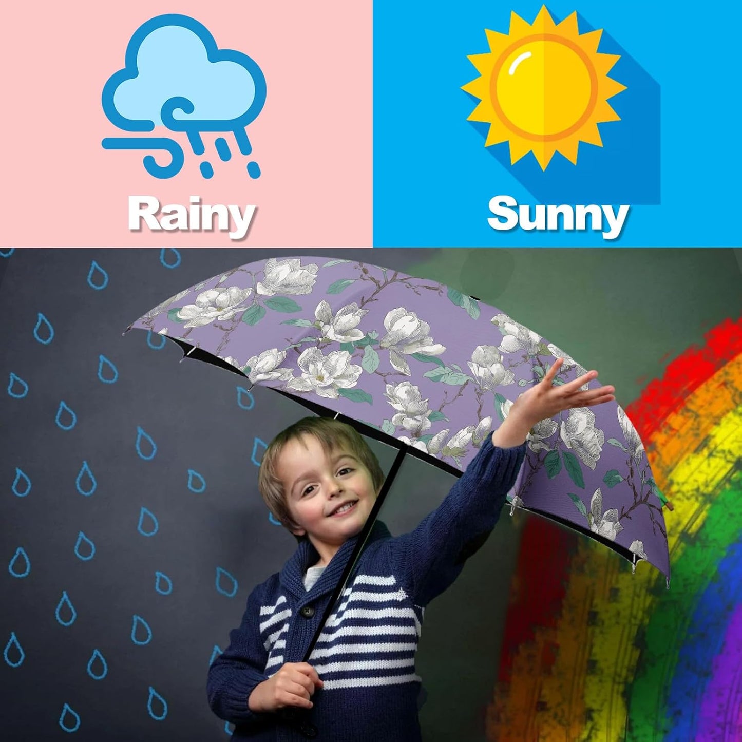 Small Travel Folding Umbrella for Girl, Portable, UV, SunShade, Compact, Automatic, Rain & Wind