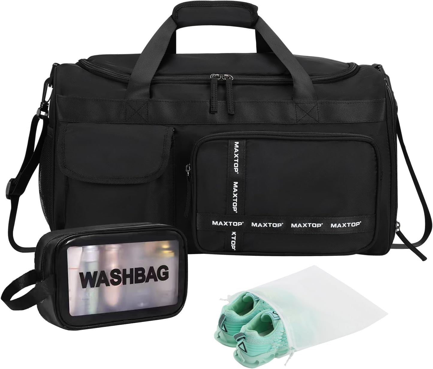 MAXTOP Gym Bag for Women Men Travel Duffle Bag Large Capacity Carry On Weekender Overnight Bag With Shoe Compartment Gym Tote Dry Wet Separation Duffel Bag for Travel