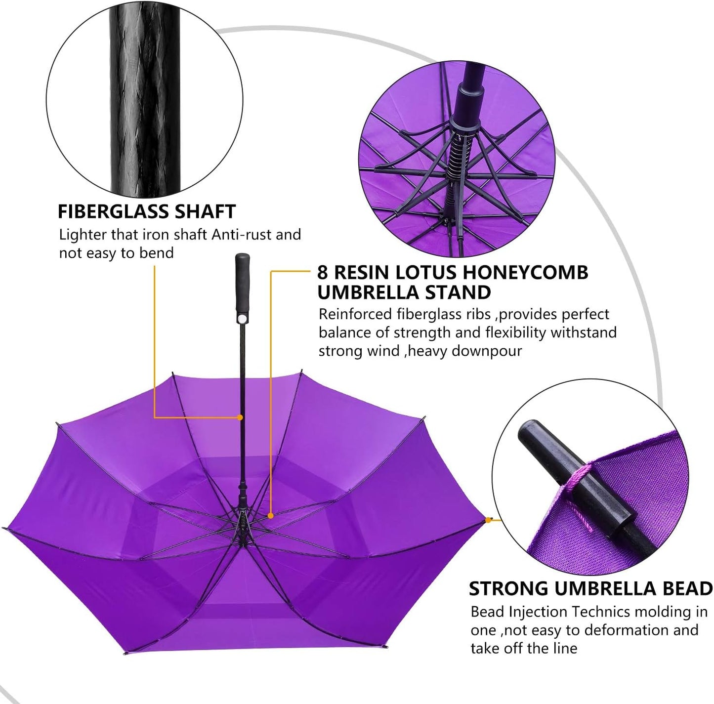 Golf Umbrella Large 58/62/68 Inch Automatic Open Golf Umbrella Extra Large Oversize Double Canopy Vented Umbrella Windproof Waterproof for Men and Women