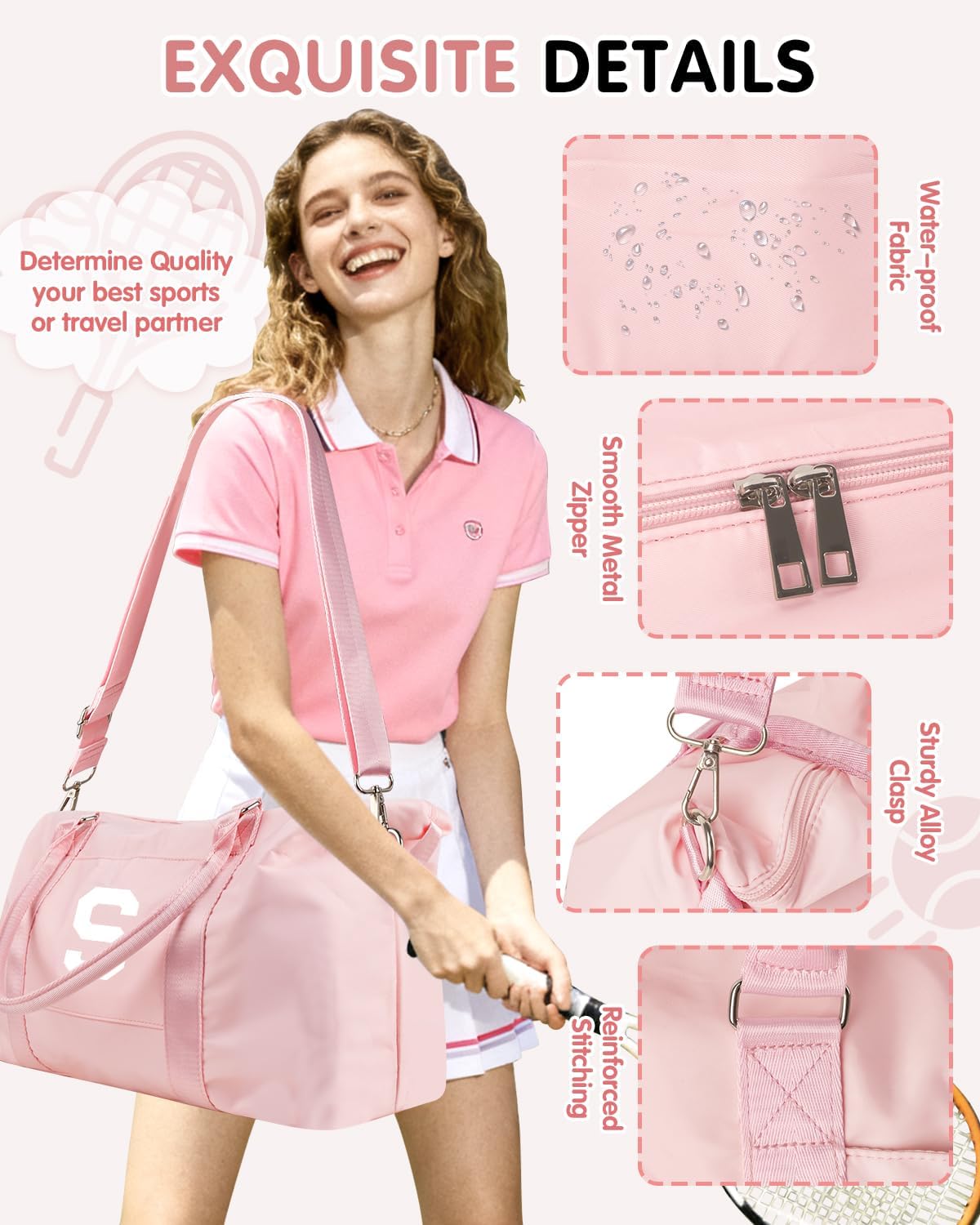 Initial Travel Duffel Bag Sports Gym Bag for Girls Teen Birthday Gifts,Pink Personalized Weekender Bag Carry On Tote Bags for Women Men,Waterproof Overnight Luggage Bag with Trolley Sleeve(Letter S)