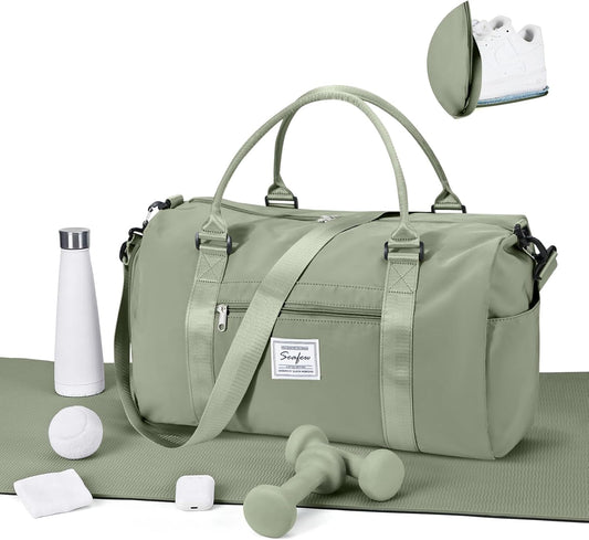 Gym Bags for Women Men with Shoes Compartment,Sports Duffle Bags Personal item travel Duffel Tote Bag Small Carry on Weekender Overnight Bag Workout Dance Bags Hospital Holdalls Grey Green