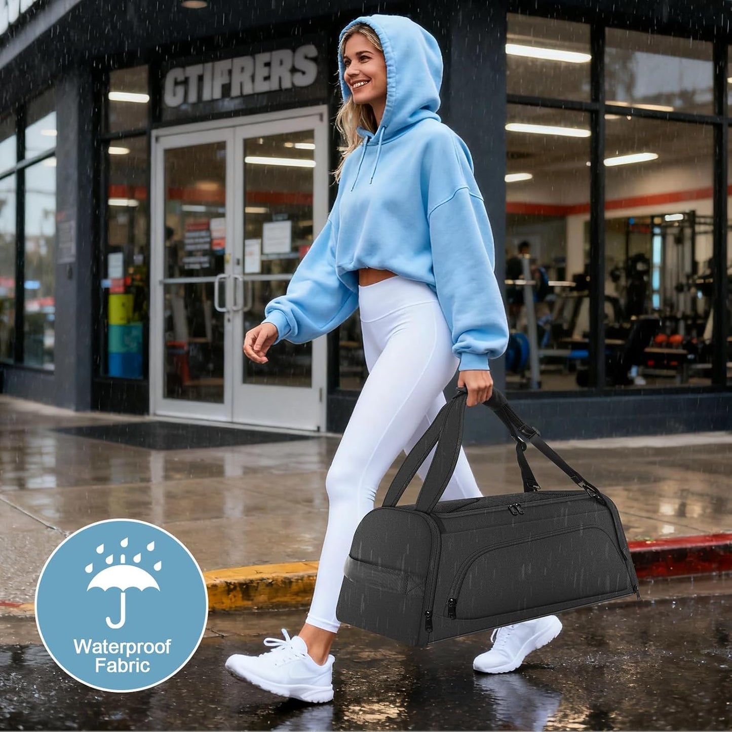 Gym Bag for Women Men, Duffle Travel Bag with Shoes Compartment and Wet Pocket, Waterproof Overnight Carry On Bag Backpack with Two Elastic Bottle Holders for Travel, Workout, Sports, Weekend - MIYCOO