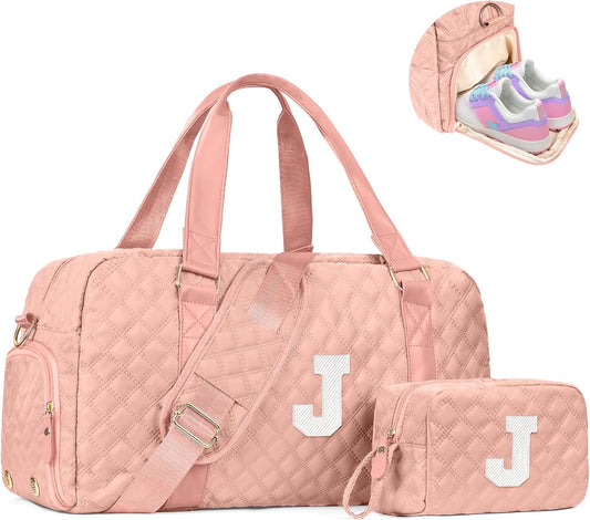 Initial Travel Duffle Bag Women Girls Gift: Personalized Weekender bags, Dance Cheer bag Sports for Girl, Kid Gymnastics Bags, Birthday Gifts for Women Girls Kids Teens Mom Teacher