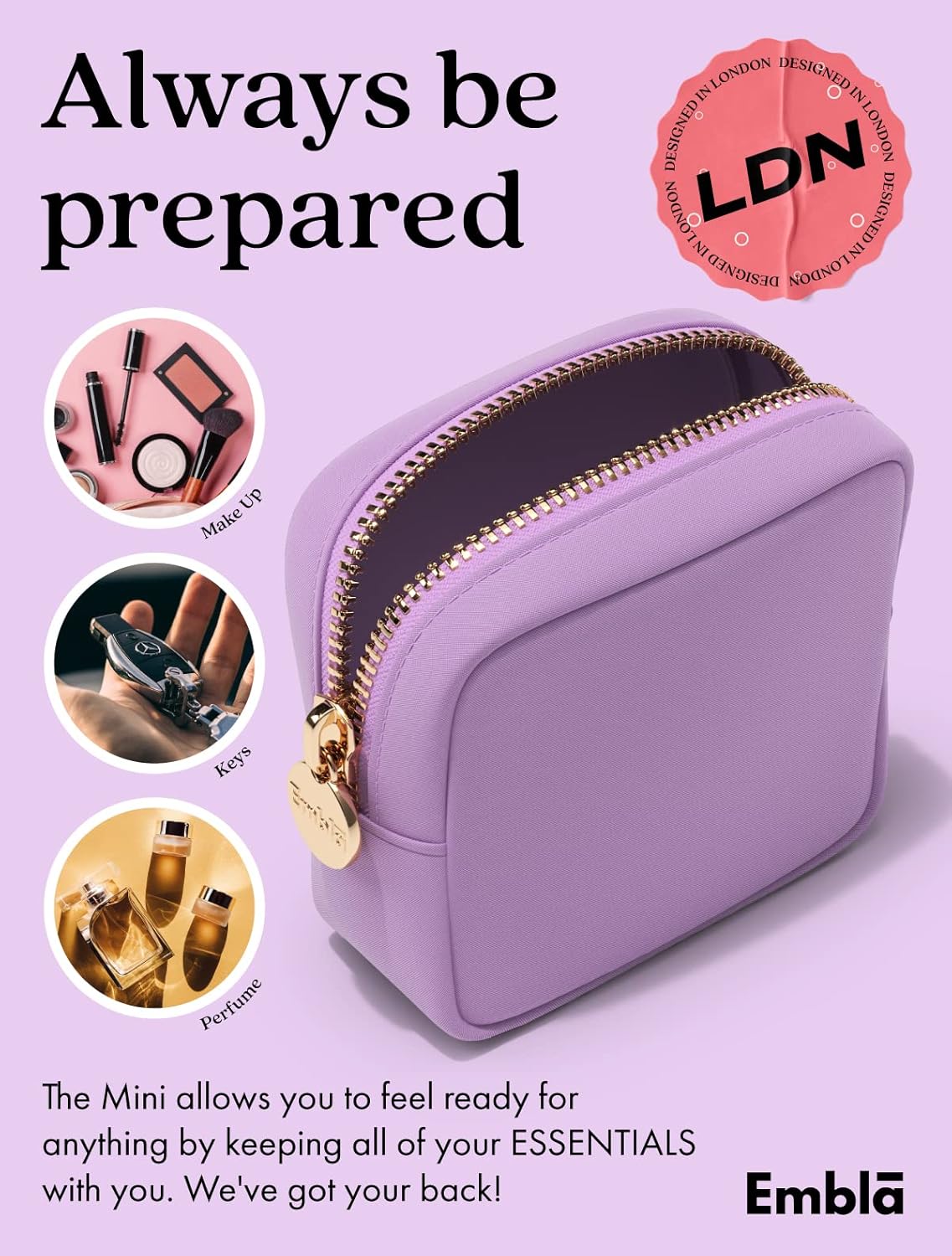 Embla Makeup Bag Travel Cosmetics Pouch and Toiletry Bag, Nylon Zipper Pouch Purse, Cute Make Up Organizer Storage Tote for Women Girls, Waterproof Travel Skincare Case, Small Makeup Bags,Grape