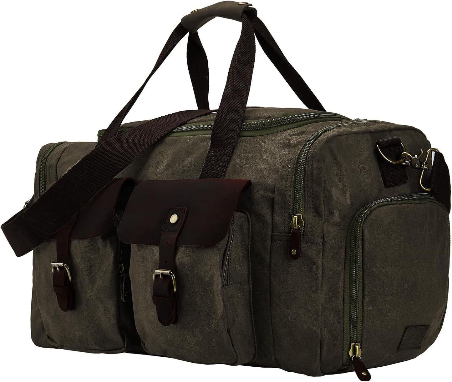 Waxed Canvas Vintage Overnight Duffel Weekend Travel Bag Waterproof For Men Women with Shoes Compartment(olive green)
