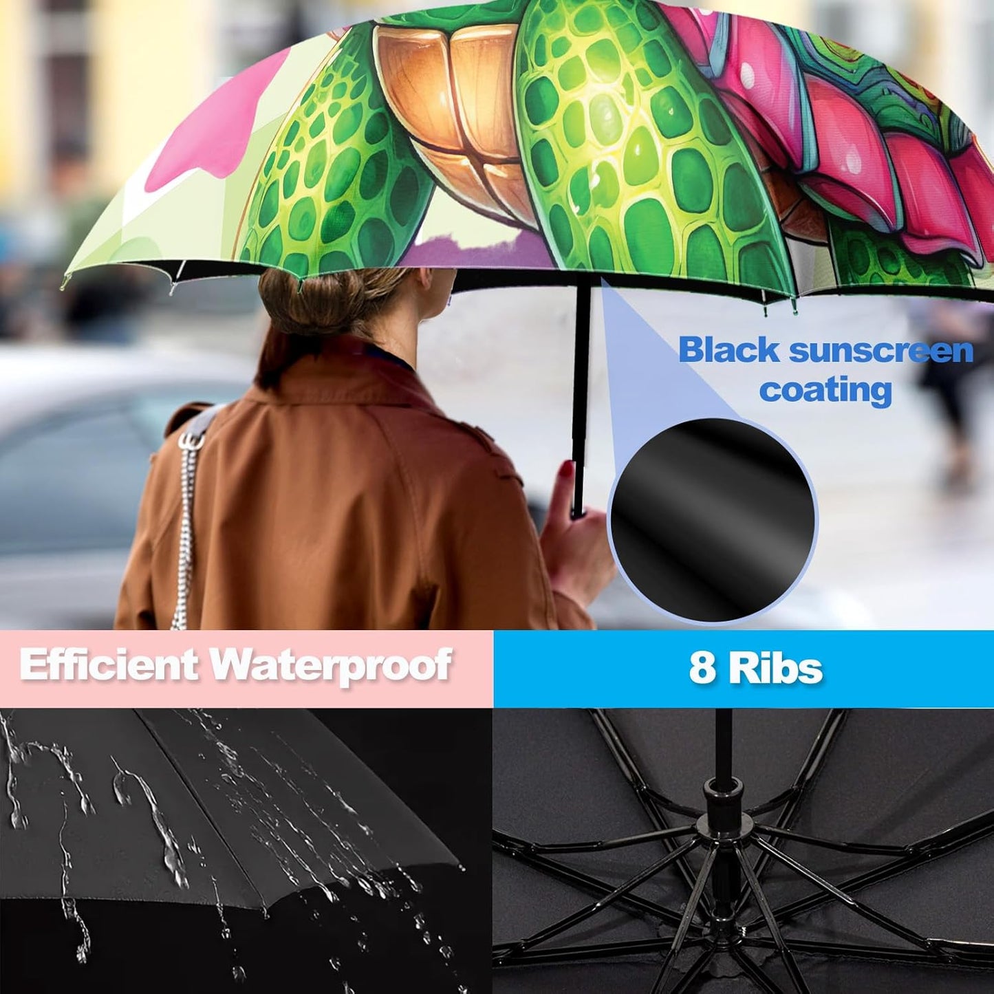 Small Travel Folding Umbrella for Girl, Portable, UV, SunShade, Compact, Automatic, Rain & Wind