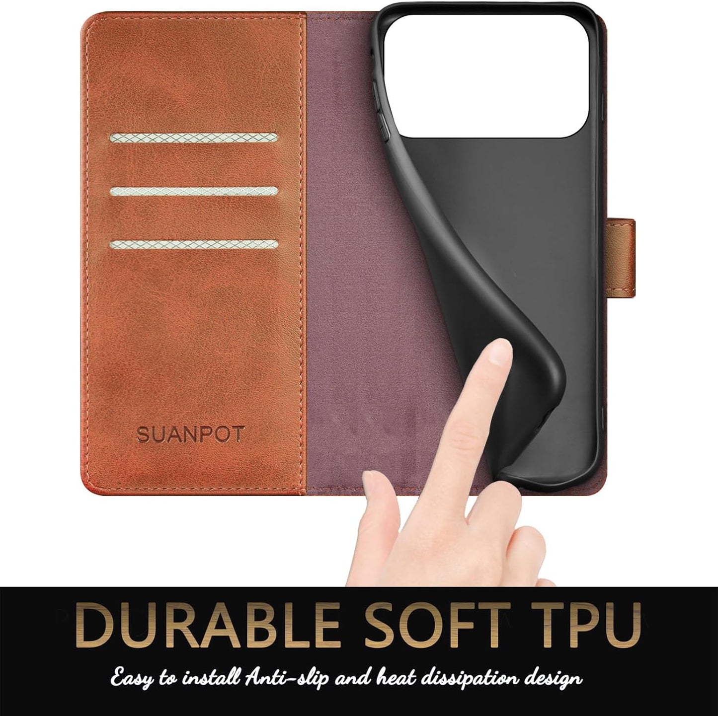 SUANPOT Compatible with iPhone 17 Pro Max 6.9" Wallet case with RFID Blocking Credit Card Holder,Flip Book PU Leather Protective Cover Women Men for Apple 17 Pro Max Phone case Light Brown