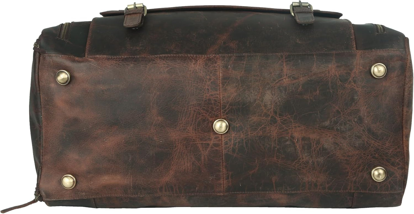 22 Inch Genuine Leather Duffel Bag Overnight Travel Weekend Sports Gym Cabin Carryon With Shoe Compartment For Men