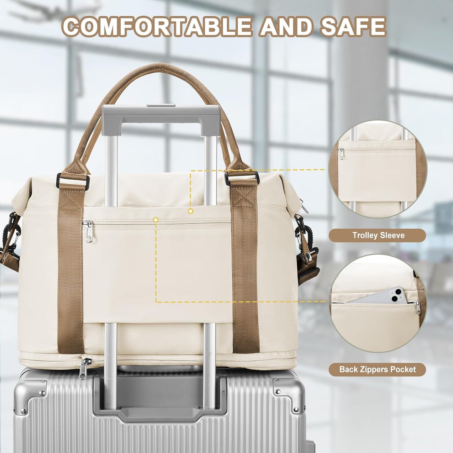 Travel Duffel Bag, Sports Tote Gym Bag, Shoulder Weekender Overnight Bag for Women