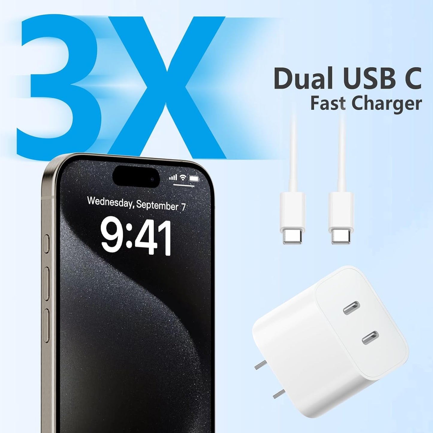 10ft Cable for Apple iPhone 16 15 Charger, Dual C Fast Charging, 2in1 Double C Fast Charge Block with Long USB C to C Charge Cord for iPhone 16 Pro Max/16 Pro/16/16E, 15 Pro Max/15 Pro/15 Plus, 2Pack