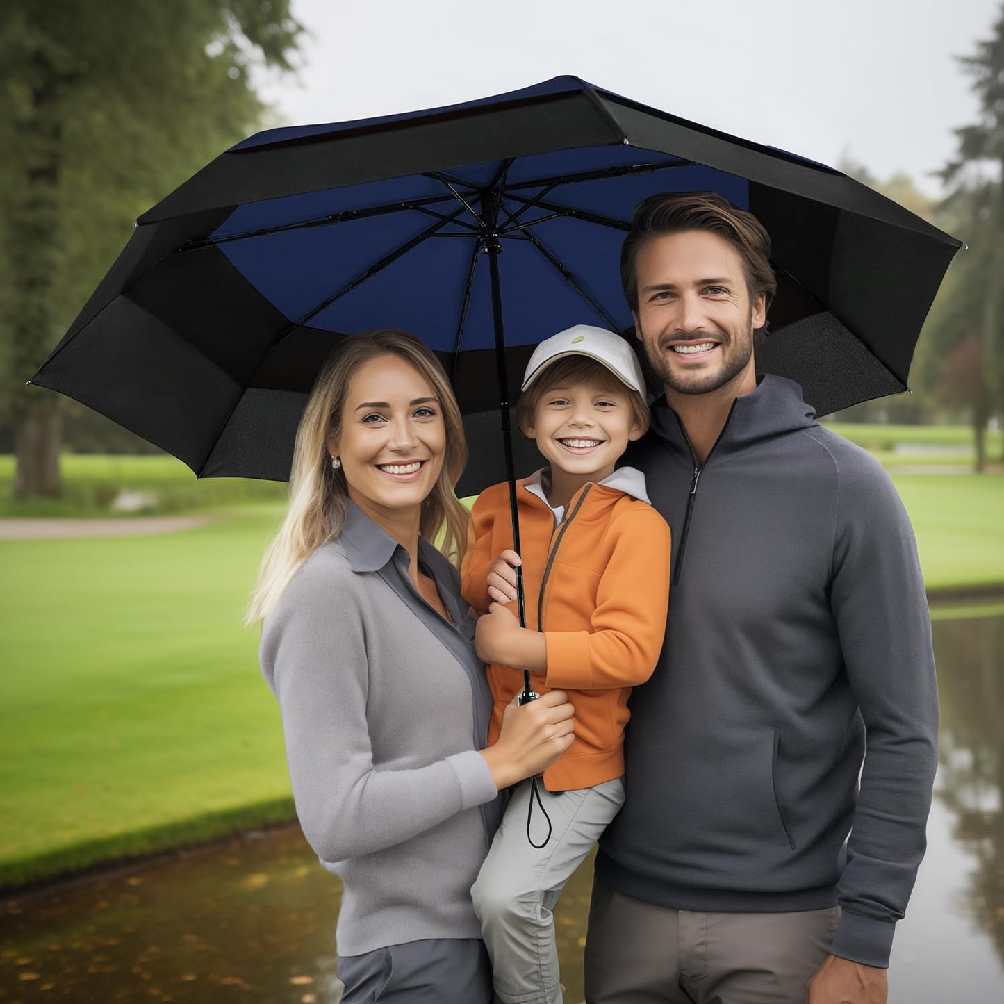 Lejorain Large Compact Golf Umbrella - Oversized Auto Open Close Folding Golf Umbrella Travel 210T Dupont Teflon Coated Vented Windproof Double Canopy for Women Men