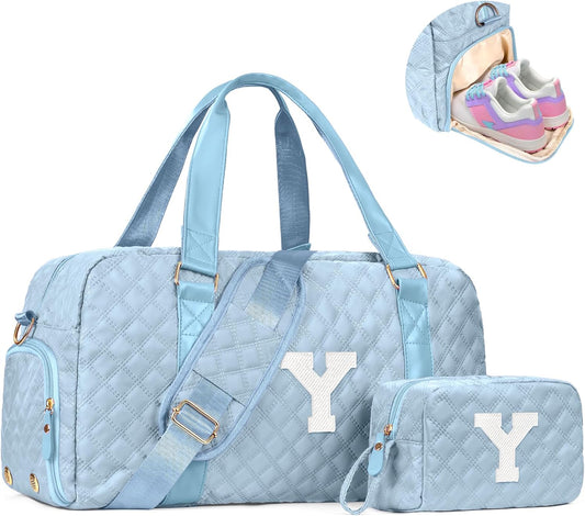 Initial Duffle Bag Women Girls Gift: Personalized Travel Gym bags, Dance Cheer bag Sports for Girl, Kid Gymnastics Bags, Birthday Gifts for Women Girls Kids Teens Mom Teacher