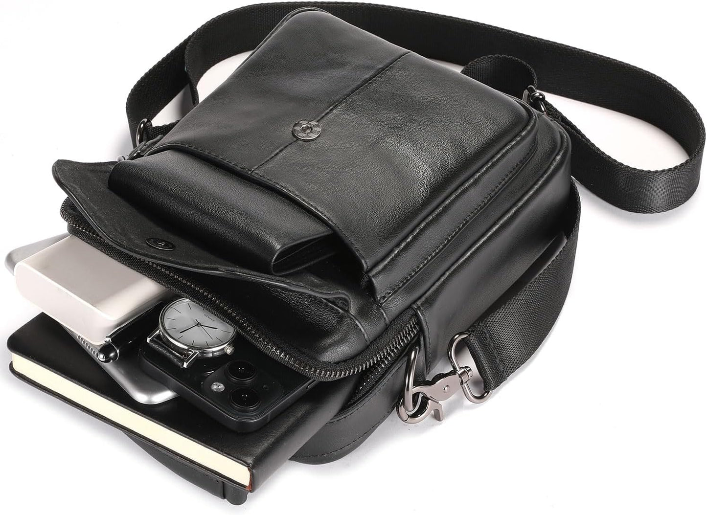 Leather Shoulder Bag for Men Casual Crossbody Bag Travel Vintage Messenger Bag Multi-function Handbag Satchel