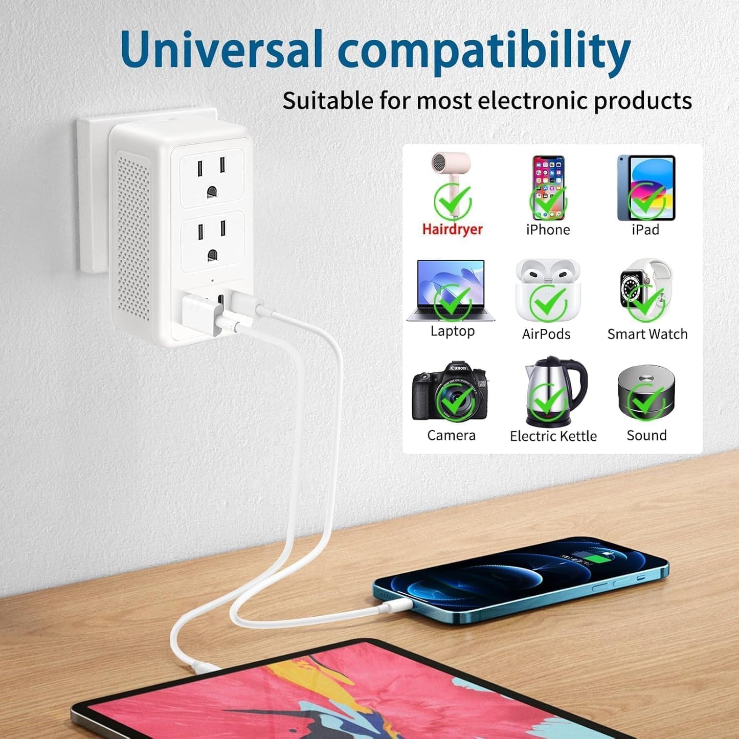 Mapambo 2000W 220V to 110V Voltage Converter US to Europe, Power Converter European Travel Converter for Hair Dryer, Power Converter Adapter Combo with Type C USB A for 150+ Countries (White)