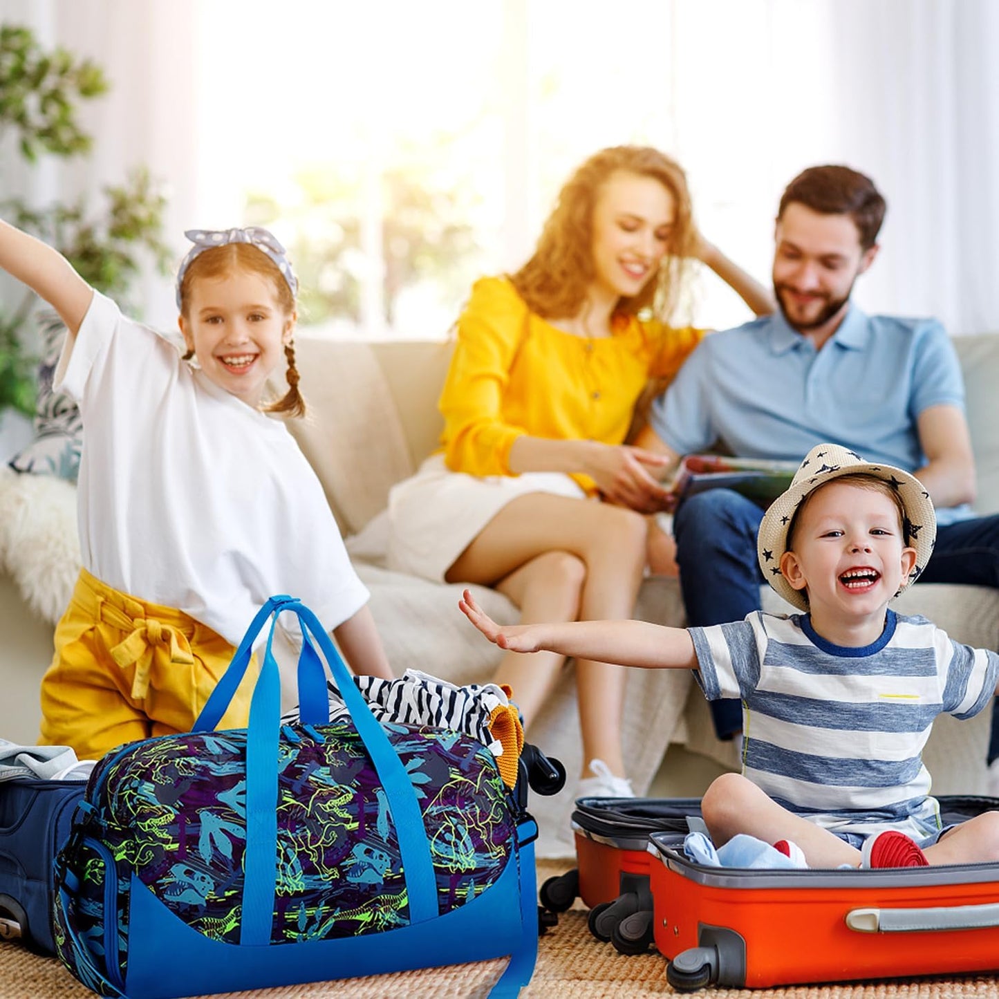 Choco Mocha Kids Dinosaur Duffle Bag - Boys Travel & Overnight Bag for Kids - Blue