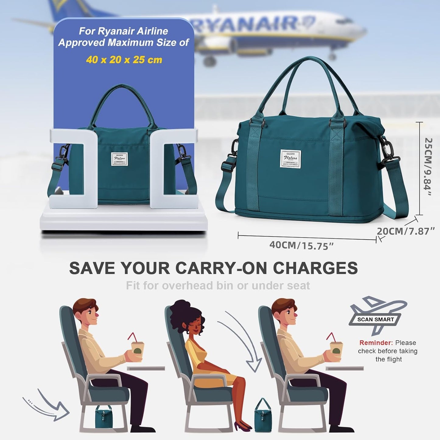 Travel Duffel Bag, Sports Tote Gym Bag, Shoulder Weekender Overnight Bag for Women