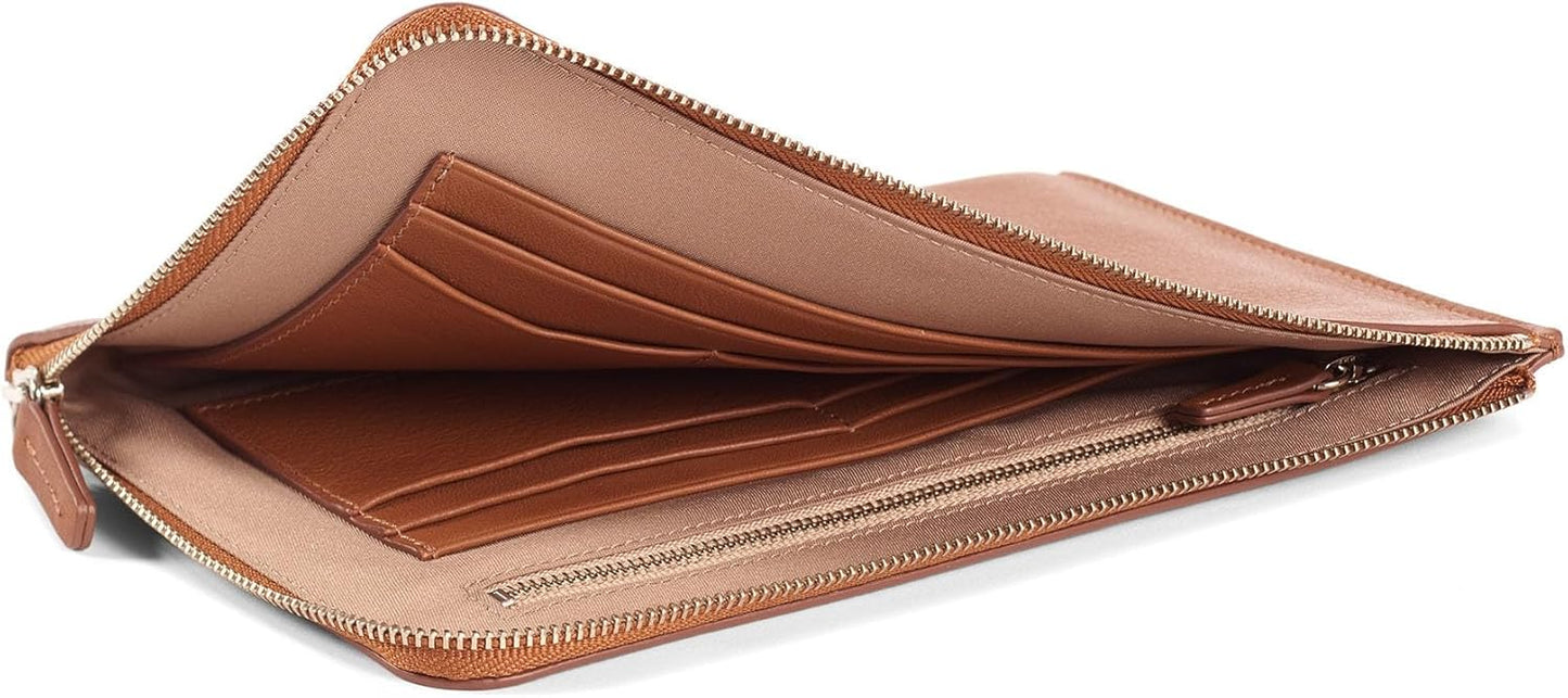 Leatherology Cognac Slim Zip Travel Wallet - Compact and lightweight, Versatile storage, Zip closure