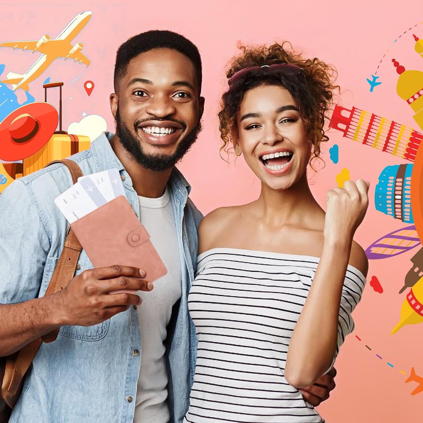 Leather Passport Holder for Travel, RFID Passport Wallet with Zipper Pocket, Passport Covers with Pen Holder, Travel Wallets Essentials Aesthetic Cute Passport Sleeve for Women Men(Pink)