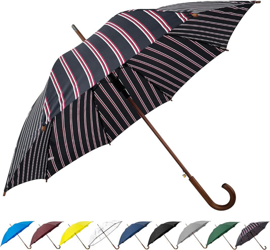 SoulRain 48" Arc Classic Wood Handle Umbrella Auto Open Windproof clear Unbreakable Stick Rain Umbrella (Elegant Stripes)
