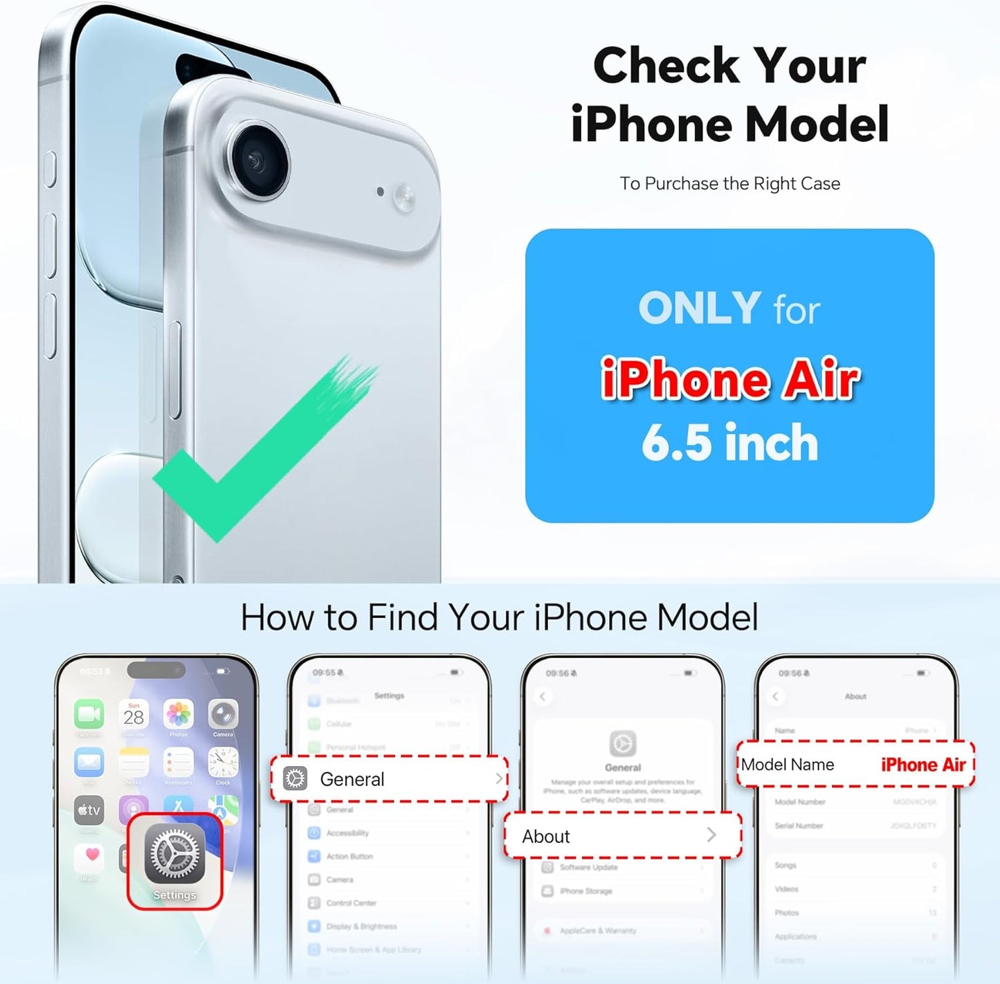 TUCCH Removable Crossbody Case Wallet for iPhone Air (6.5") 2025, Wireless Charging, RFID Blocking 9 Card Slots, Lanyard, Wrist Strap, Zipper Pocket, PU Leather, Stand Magnetic Cover, Light Blue