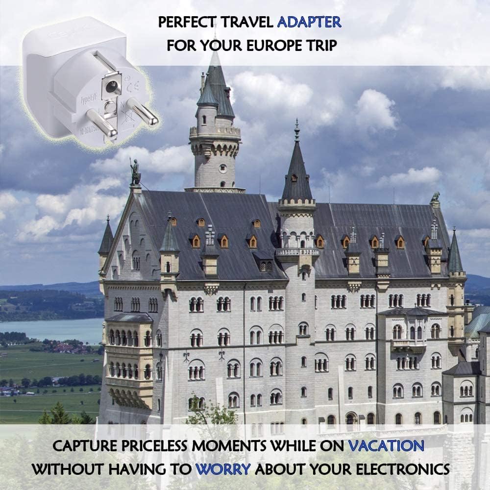 Ceptics Belgium, Finland, Spain Travel Adapter Plug - Type E/F - European - 2 In 1 - Light Weight - Perfect for Cell Phones, Chargers, Cameras and More (3 Pack)