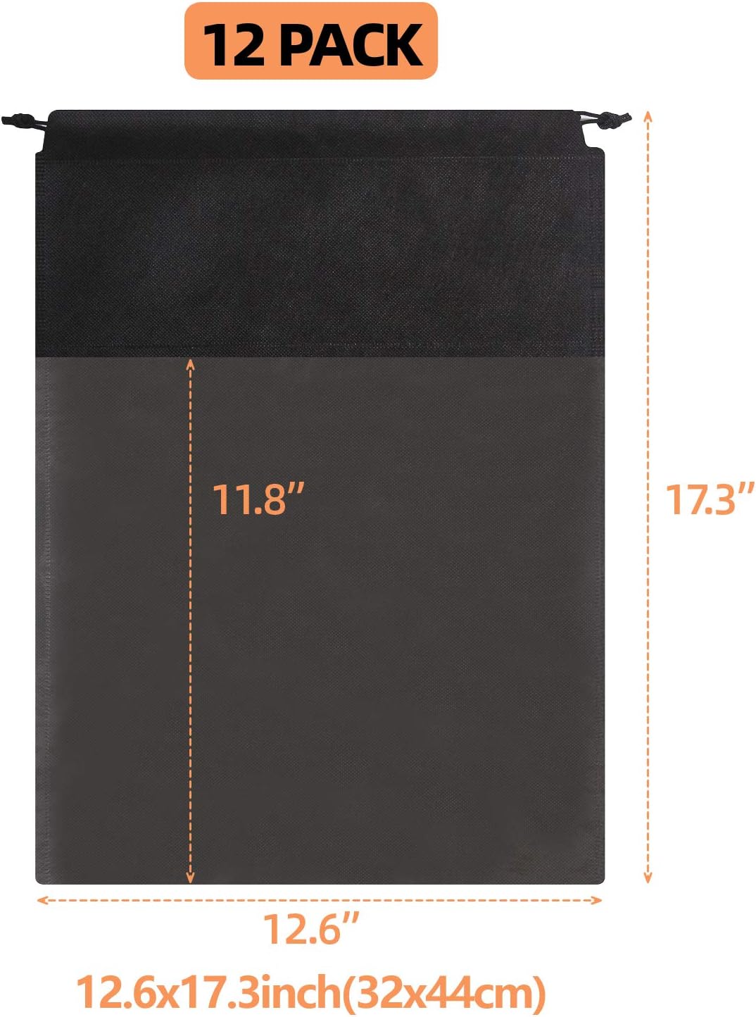 12 Pack Portable Shoe Bags for Travel Large Shoes Pouch Storage Organizer Clear Window with Drawstring for Men and Women Black