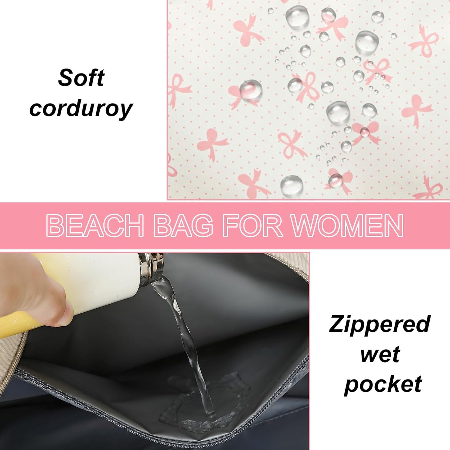 LEDAOU Beach Bag Waterproof Sandproof Women Tote Bag Pool Bag with Zipper for Gym Grocery Travel with Wet Pocket